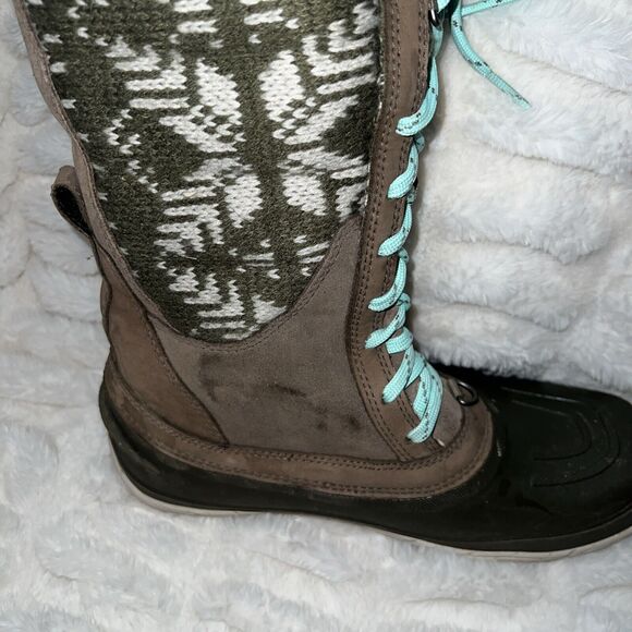 North Face Women Wool Knit + Leather Snow Outdoor Tall Boots Multicolor Brown 7 - Picture 5 of 7